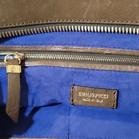 Emilio Pucci City Marquise Bag Studded Handle Leather and Canvas Handbag Satchel - Picture 16 of 17